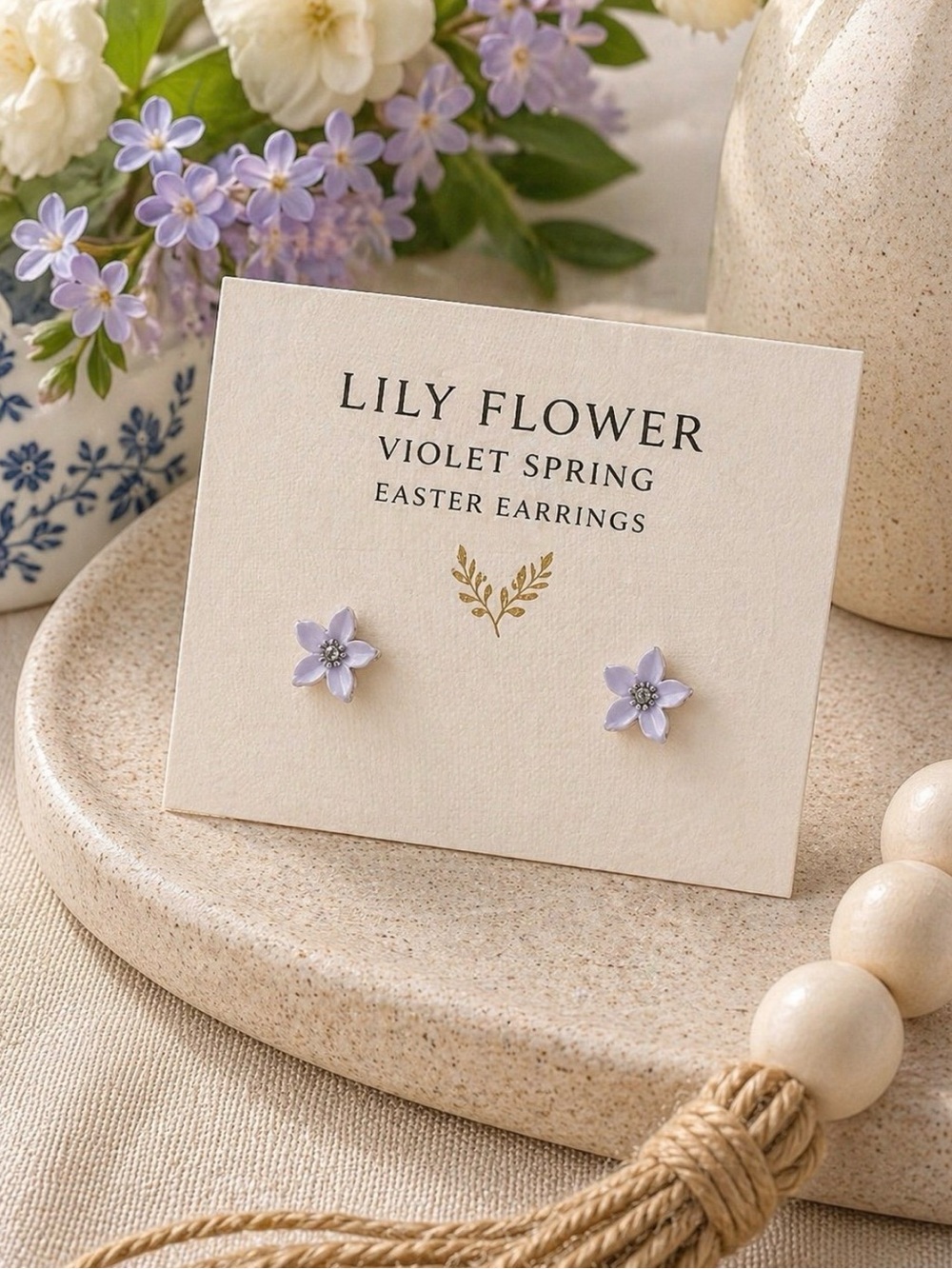 Lily Flower Violet Spring Easter Earrings